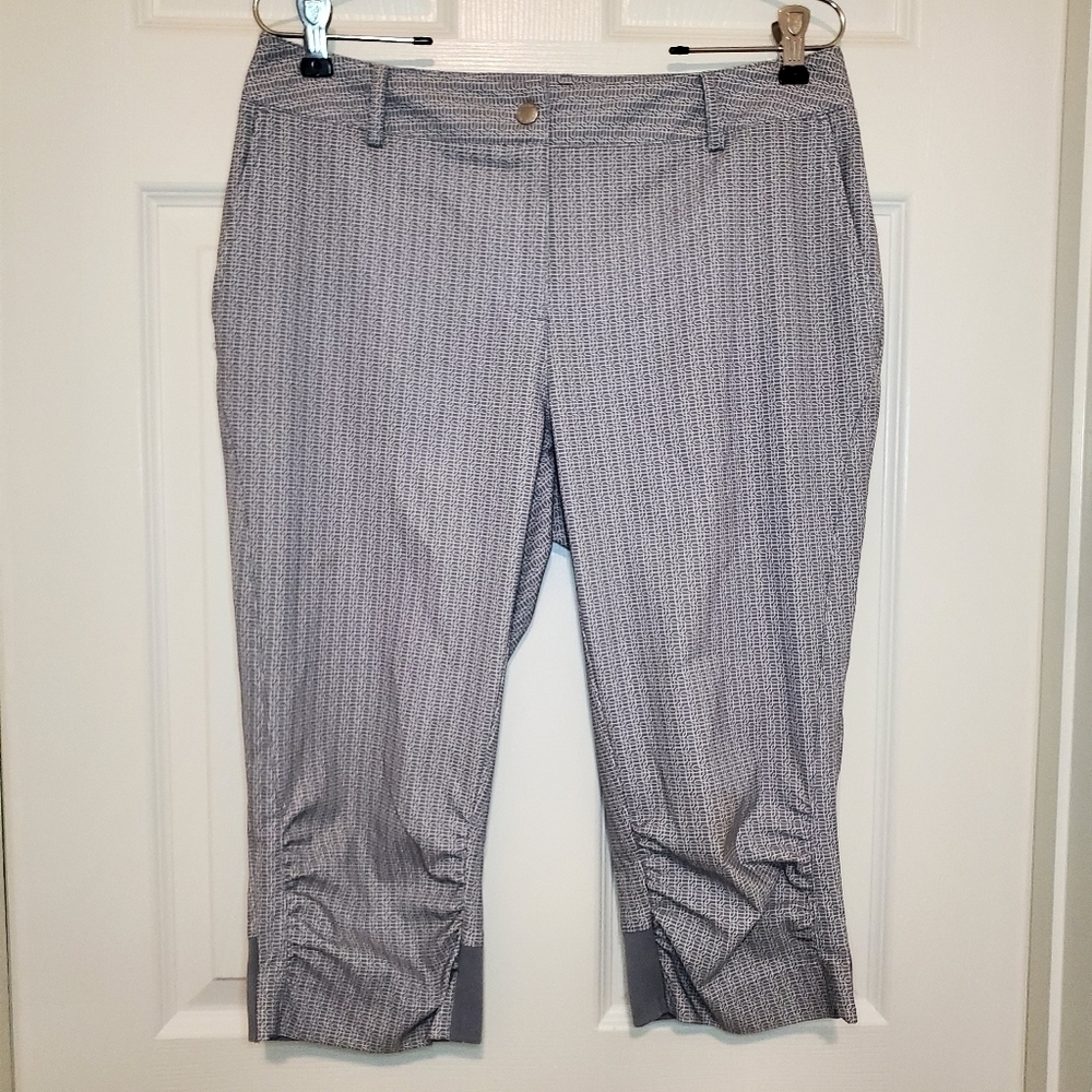 Annika Cutter & Buck CAPRI GOLF Pants SZ 8 STRETCH Grey/White Print LIGHTWEIGHT